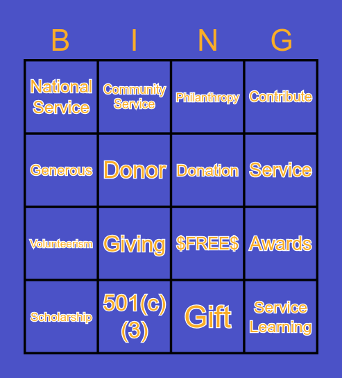 Philanthropy Bingo Card