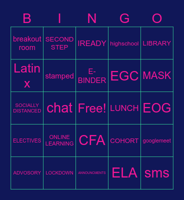 8th grade bingo Card
