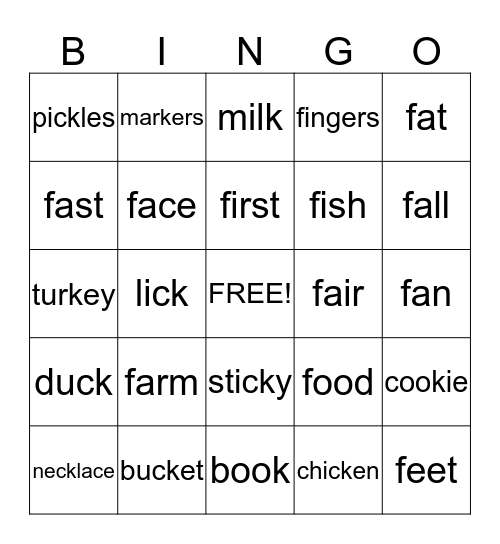 F and K Bingo Card