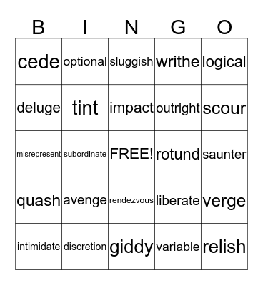 Vocabulary-Unit 9 Bingo Card