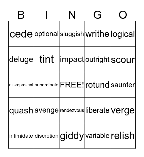 Vocabulary-Unit 9 Bingo Card