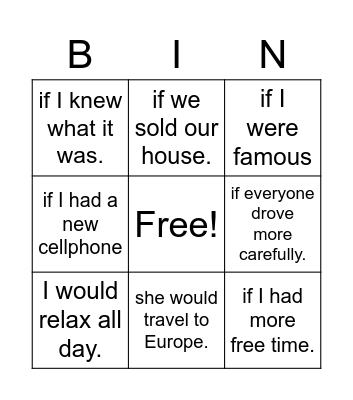 Second Conditional Bingo Card