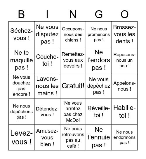 Fr2_Pronominal Verbs Bingo Card