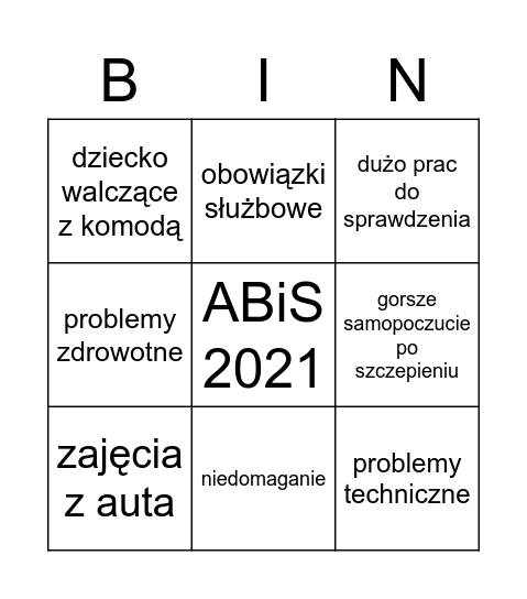 ABiS 2021 Bingo Card