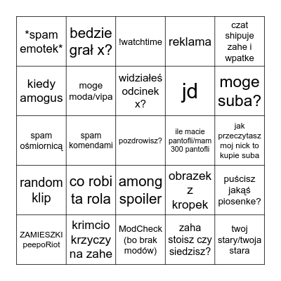 zaha czat bingo Card