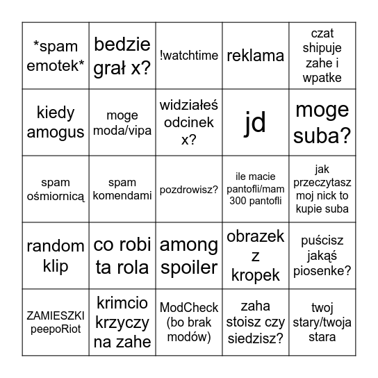 zaha czat bingo Card