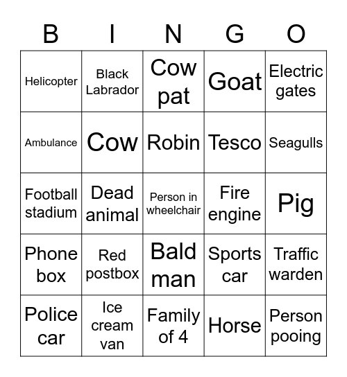 London 2 Brighton Bingo Card