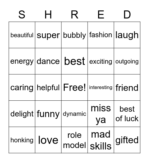 RETTER Bingo Card
