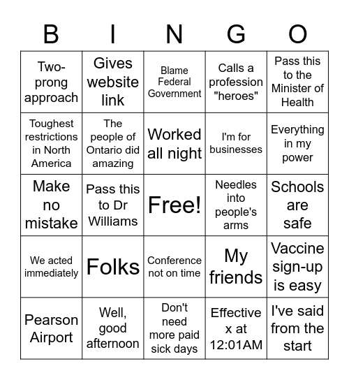 Douggie Says Bingo Card