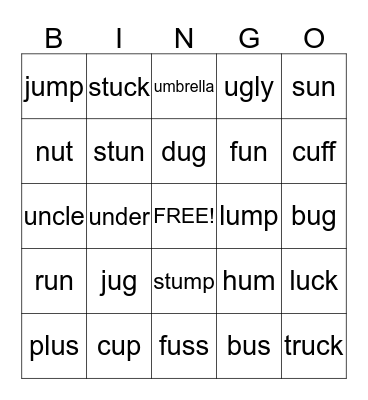 Short u Bingo Card