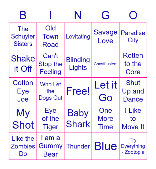 Emmy's Music Bingo Card
