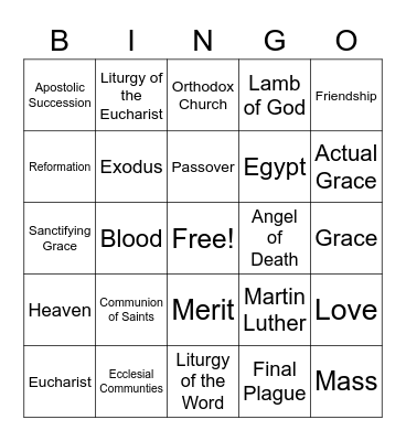 Grace and Eucharist Bingo Card