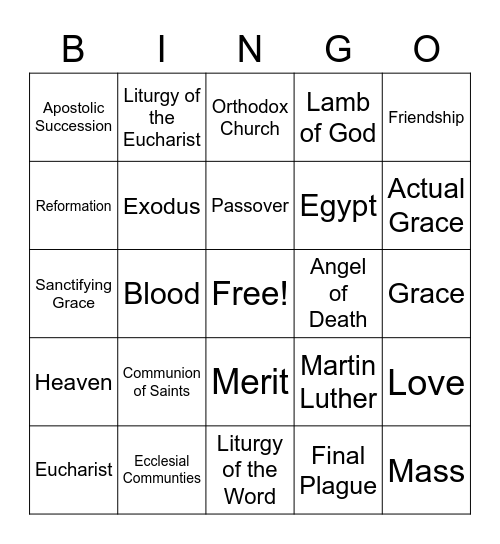 Grace and Eucharist Bingo Card