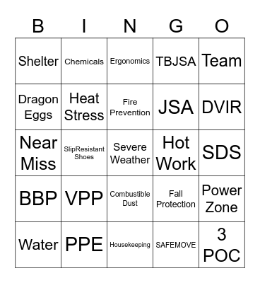 S A F E T Y    W E E K Bingo Card