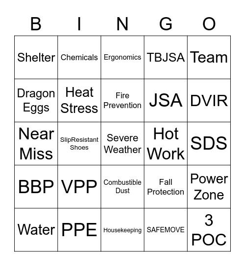 S A F E T Y    W E E K Bingo Card
