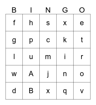 Letters Bingo Card