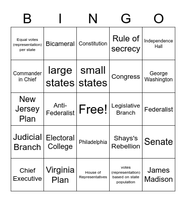 Constitutional Convention Bingo Card