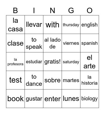 Leccion 2 Vocabulario Bingo Card