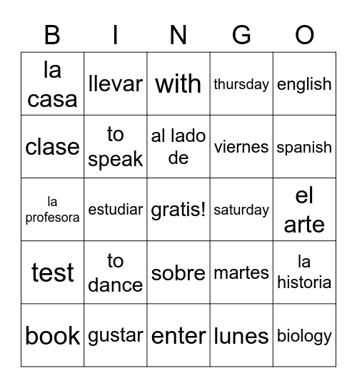 Leccion 2 Vocabulario Bingo Card