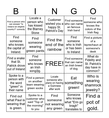 St. Patrick's Day Bingo Card