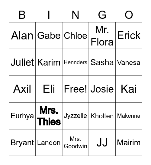 End of the Year Bingo Card