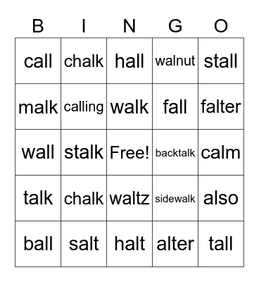 al, all, alk bingo Card
