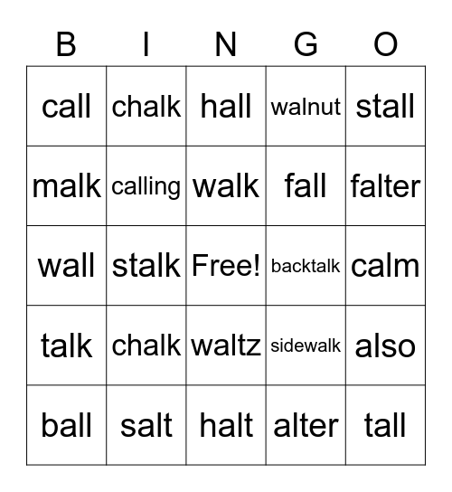 al, all, alk bingo Card