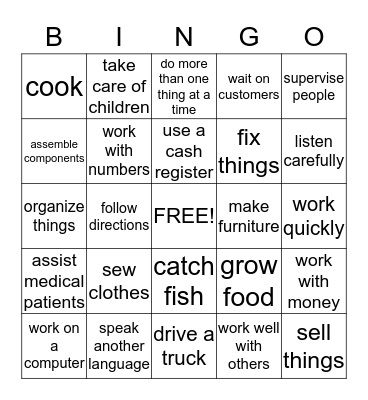 Job Skills Bingo Card