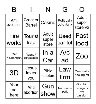 Road trip billboards Bingo Card