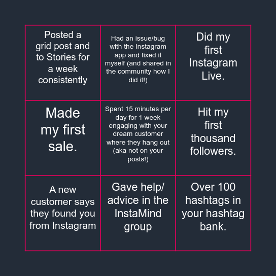 InstaMind Intermediate Bingo Card