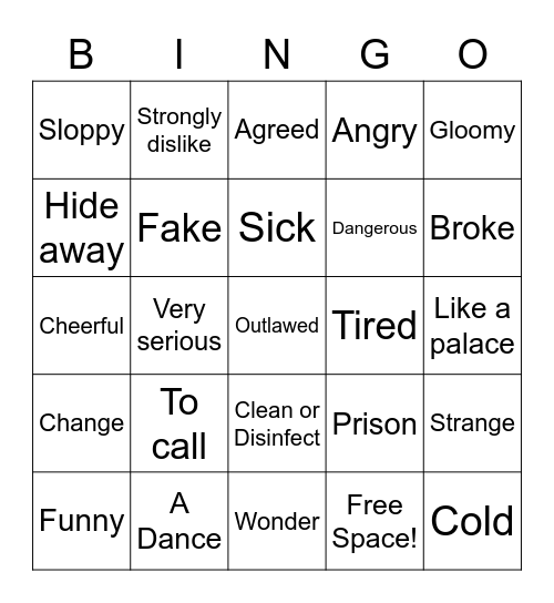 Context Clue Bingo Card