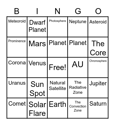 Space Bingo Card