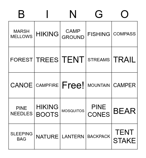 CAMPING Bingo Card