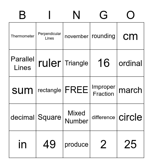 Percents Bingo Card