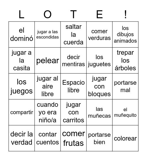 La niñez Bingo Card