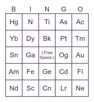 (: Periodic Table :) Bingo Card