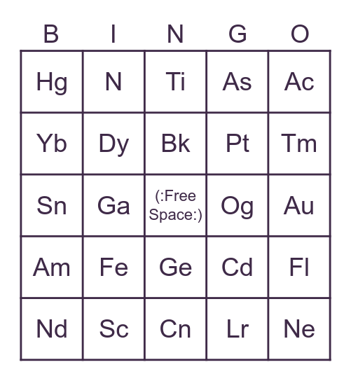 (: Periodic Table :) Bingo Card