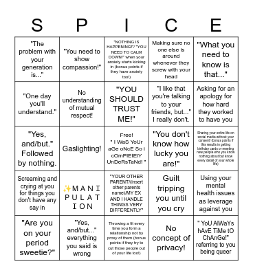 Spicy Family Bingo Card