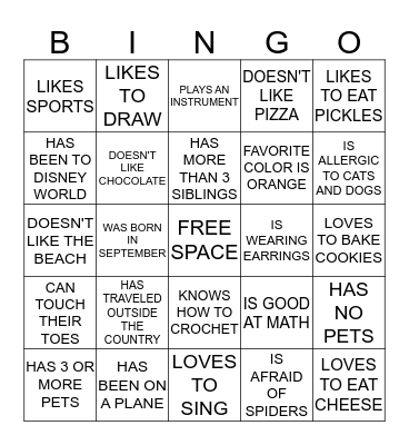 GETTING TO KNOW YOU Bingo Card