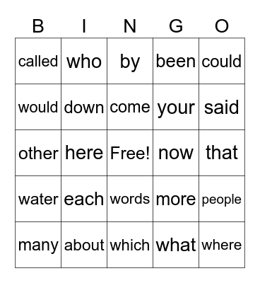 Book 1 Sight Words Bingo Card