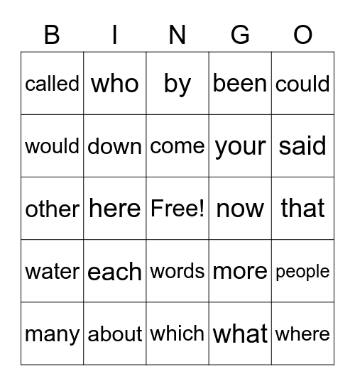 Book 1 Sight Words Bingo Card