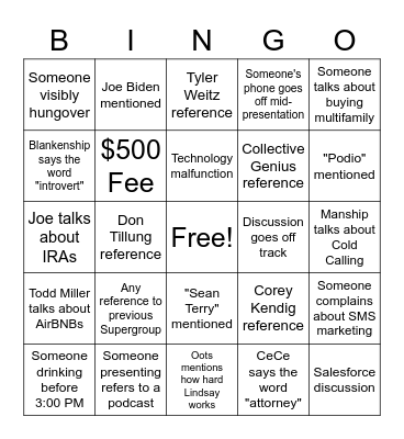 SUPERGROUP BINGO NASHVILLE Bingo Card