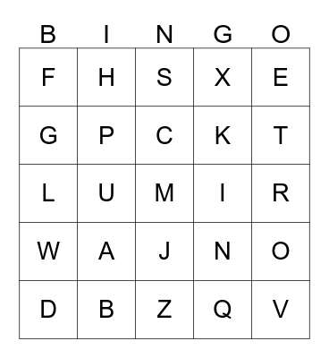 Letters Bingo Card