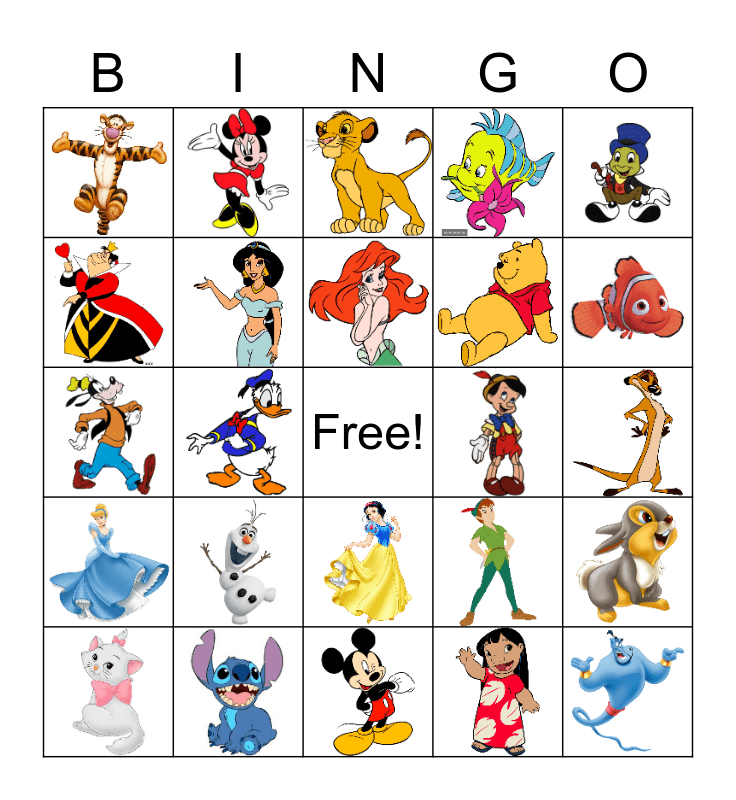 Disney Character Bingo Card