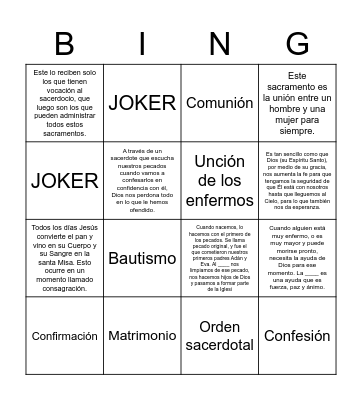 Los Sacramentos Bingo Card