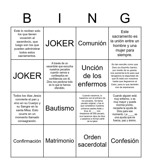 Los Sacramentos Bingo Card