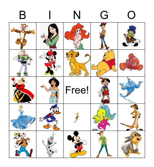 Disney Character Bingo Card