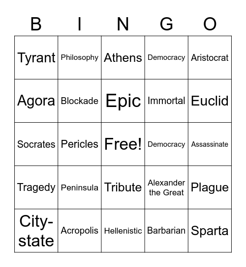 Ancient Greece Bingo Card