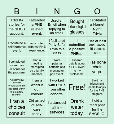 Remote PHE BINGO Card