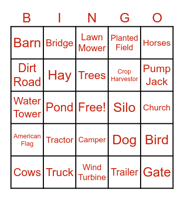 Country Bingo Card